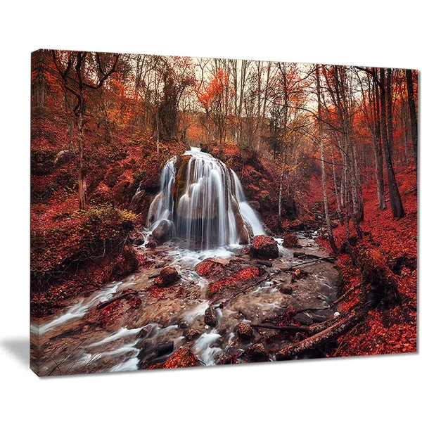 Designart &Silver Stream Waterfall Close-up& Landscape Photo Canvas Print - Silver - 60 in. Wide x 28 in. High - 5 Equal Panels