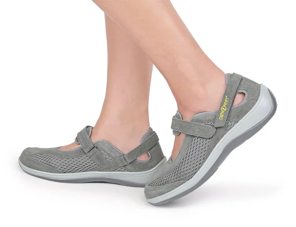 Women's OrthoFeet Sanibel Mary Jane Gray Suede/Mesh 9 M