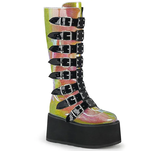 Demonia Women's Damned 318 Knee-High Platform Buckle Boot, Size: 8, Black Velvet