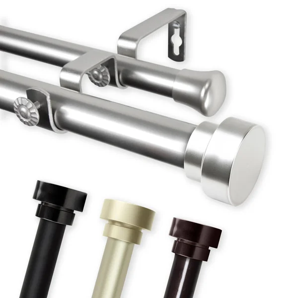 InStyleDesign Beret 1 inch Diameter Adjustable Double Curtain Rod - 66-120 inch - Satin Nickel