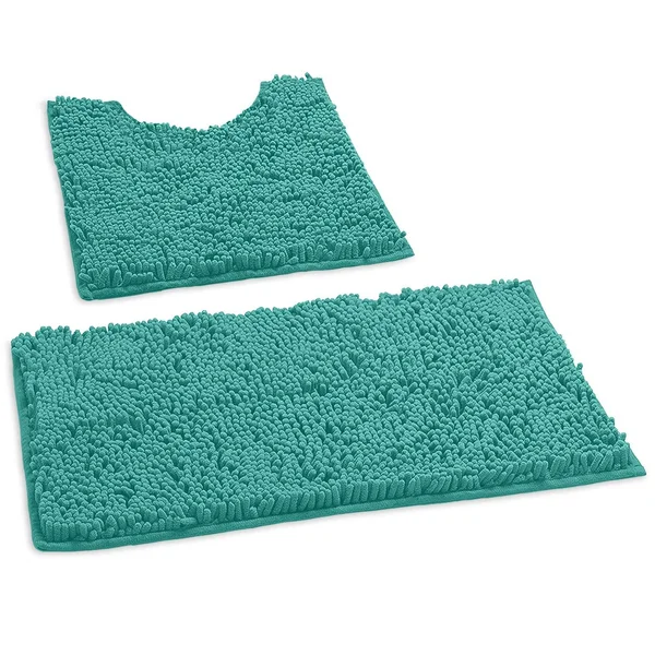 Bathroom Rugs by LuxUrux - Luxury Chenille 2-Piece Bath Mat Set, Soft Plush Bath Rug + U Shaped Toilet Mat.1&& Microfiber Shaggy