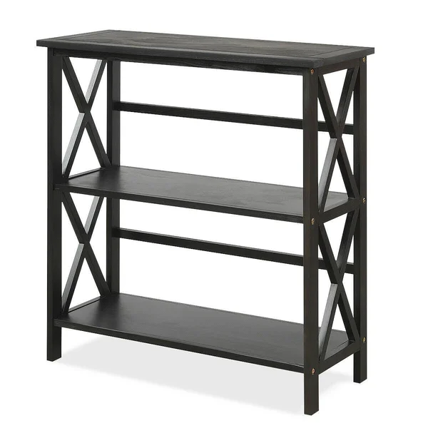 3-Tier Wooden Open Shelf Bookcase with X-Design-Black