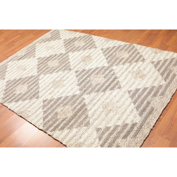 5&4x7&6 Hand Tufted 100%Wool Geometric Print Oriental Area Rug Beige, Tan Color - 5&4x22 x 7&6x22 - Tan/Beige