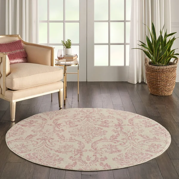 Nourison Jubilant Area Rug - Ivory/Pink, 5&3x22 x Round