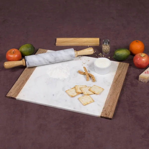 Creative Home Natural White Marble with Mango Wood 16x22 x 20x22 Pastry Board, Serving Plate