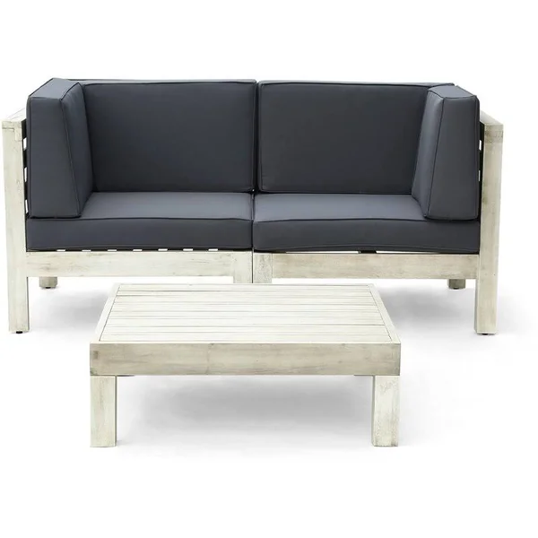 Noble House Brava Loveseat and Coffee Table Set with Cushion Weathered/Dark Gray - 306699