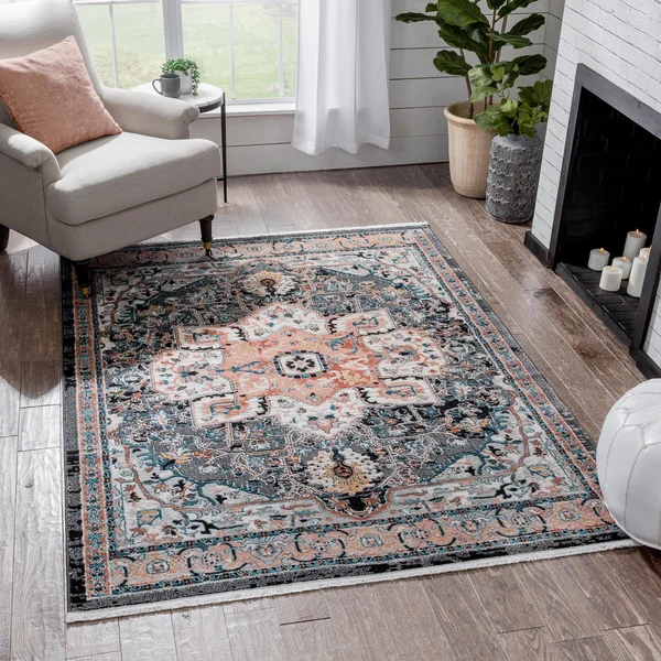 Well Woven Indira Minos Black Vintage Bohemian Oriental Floral 7&10 inch x 9&10 inch Area Rug