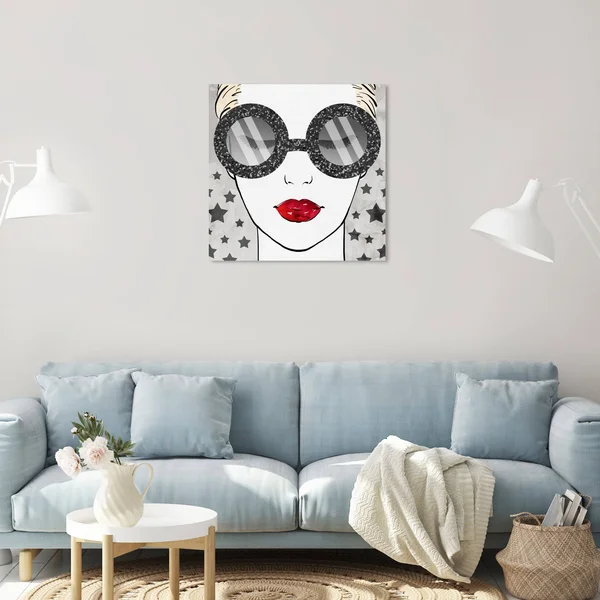 Oliver Gal 'Sequins Shades and Stars' Fashion and Glam Wall Art Canvas Print Accessories - White, Red - 24 x 24