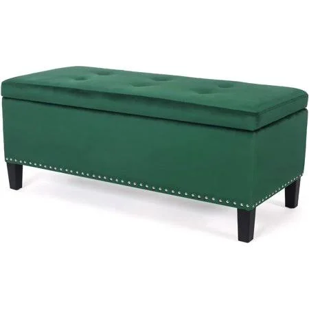 Homebeez Rectangular Velvet Storage Ottoman Bench Footstool (Emerald Green), Blue