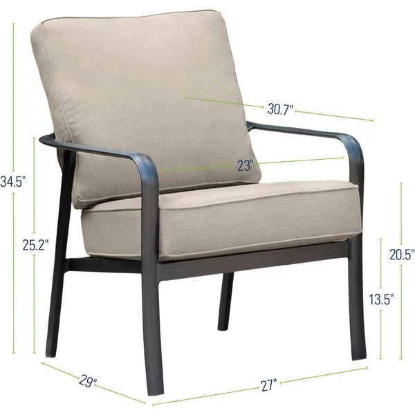 Hanover CORTSDCHR-1GMASH Cortino Commercial-Grade Aluminum Club Chair with Plush Sunbrella Cushions