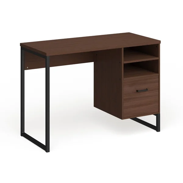 Lancaster Home Rustic Coffee Wood Grain Finish Computer Desk with Metal Frame - Size: Medium, Black