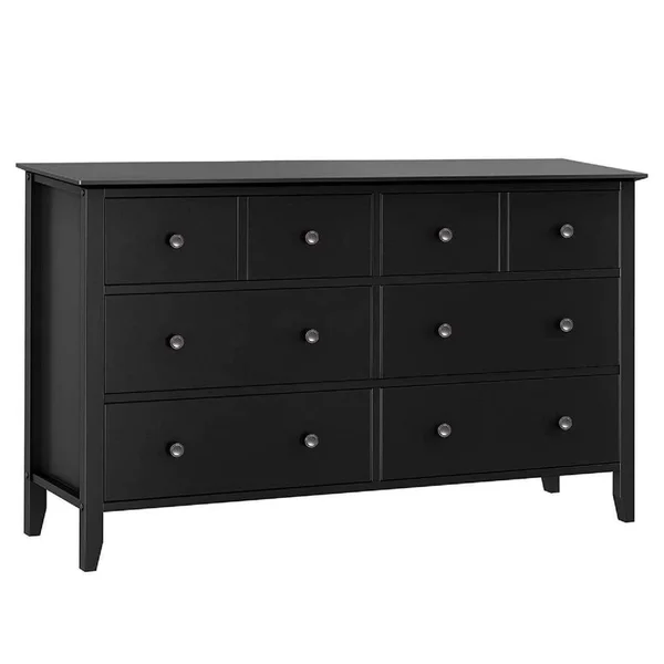 Benzara BM215608 6 Drawers Wooden Frame Dresser with 6 Drawers and Chamfered Legs Black