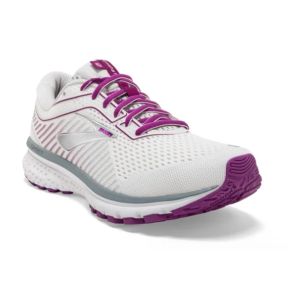 Brooks Women's Ghost 12 White-Grey-Hollyhock, 10