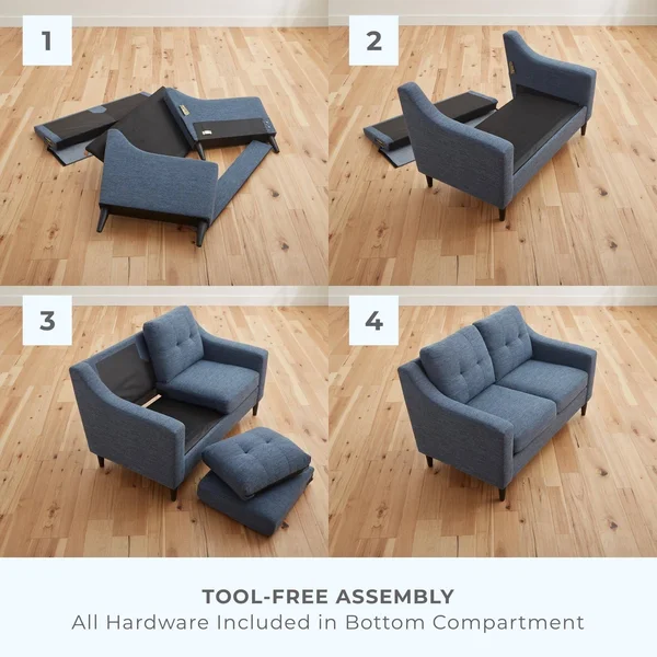 Brookside Ellen 54x22 Upholstered Scooped Arm Loveseat - Navy
