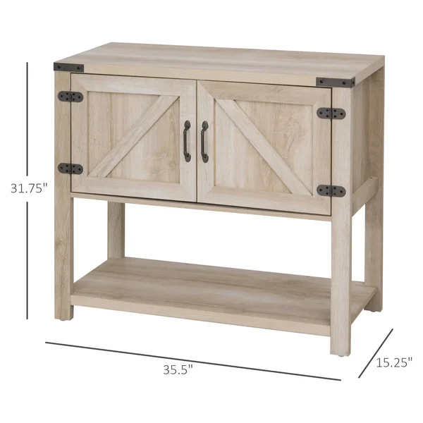 HOMCOM 2-Door Free Standing Storage Cabinet with Bottom Shelf, Kitchen Cupboard, Entryway Storage Cabinet - Oak