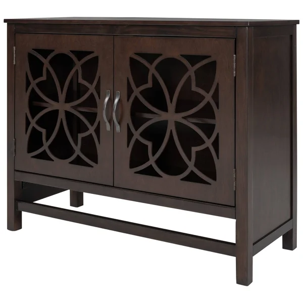 Wood Accent Buffet Sideboard Storage Cabinet with Doors & Shelf - Brown - Navy Blue
