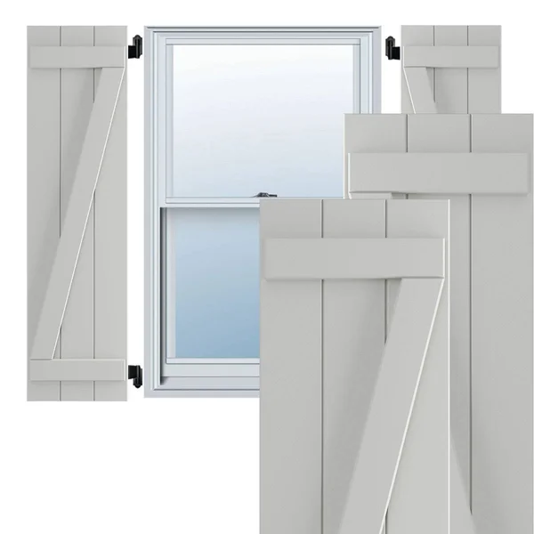 Ekena Millwork 16-1/8x22 x 26x22 True Fit PVC Three Board Joined Board and Batten Shutters w/Z-Bar - Hailstorm Gray (Per Pair)