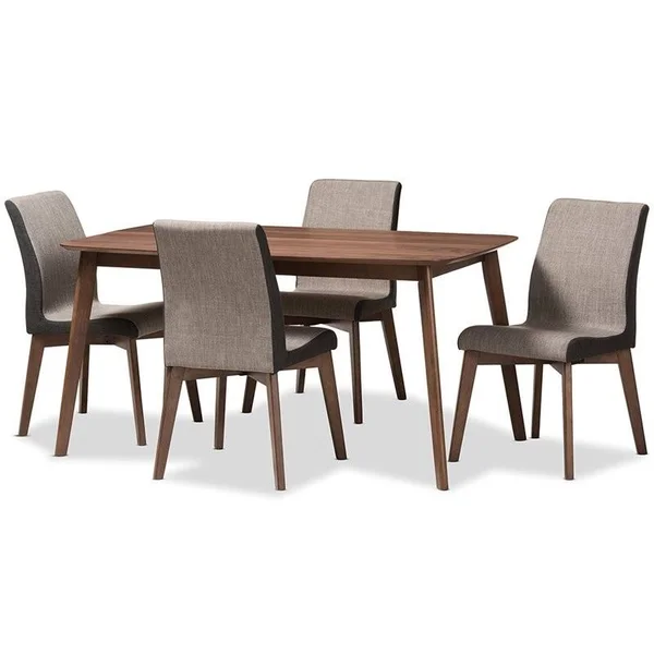 Bowery Hill 5 Piece Dining Set in Beige and Walnut Brown