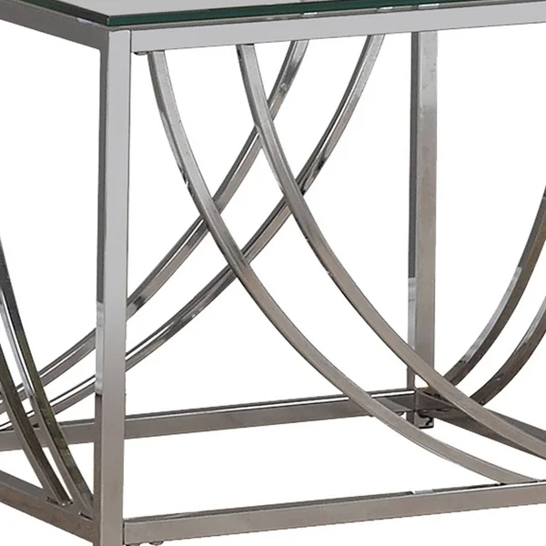 Tempered Glass Top End Table with Metal Tubular Legs - Chrome and Clear
