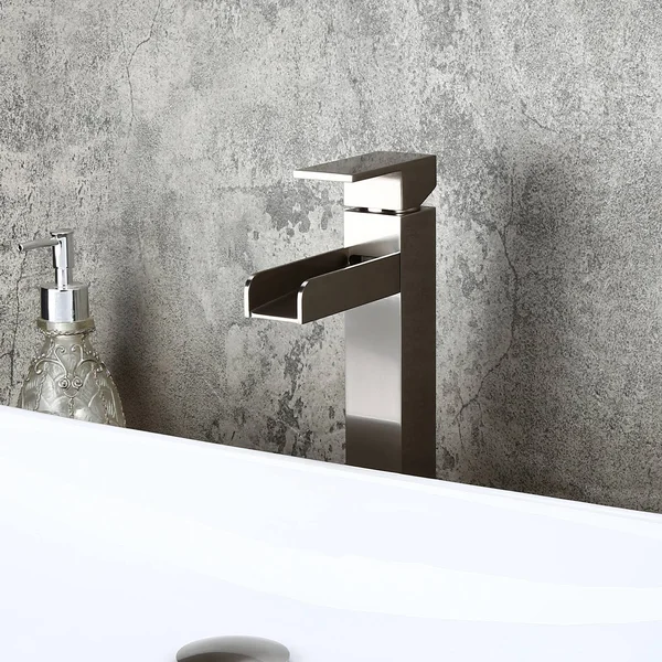 Homary Modern Brushed Nickel Waterfall Faucet for Vessel Sink Single Hole Bathroom Vessel Sink Faucet CUPC Certified