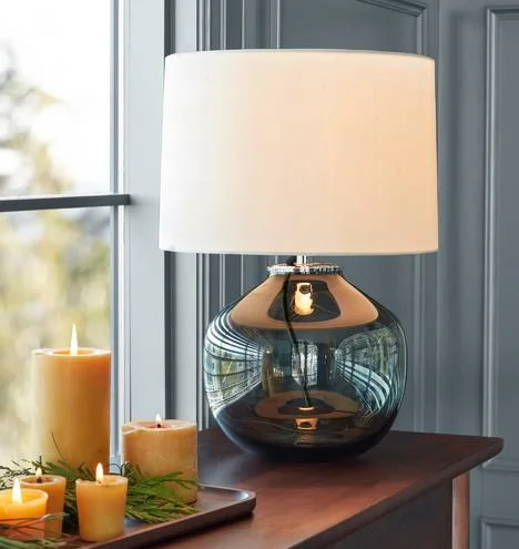 Audrey Amber Glass Accent Lamp with White Silk Shade