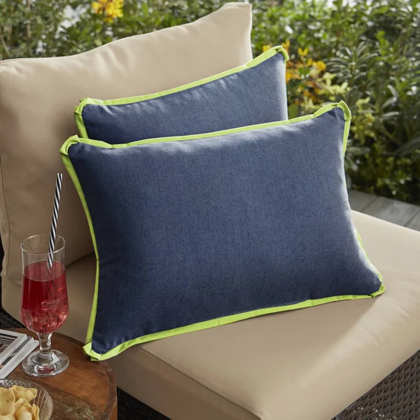 Set of 2 Spectrum Indigo with Canvas Macaw Sunbrella Comfortable Indoor and Outdoor Rectangular Throw Pillows, 20x22