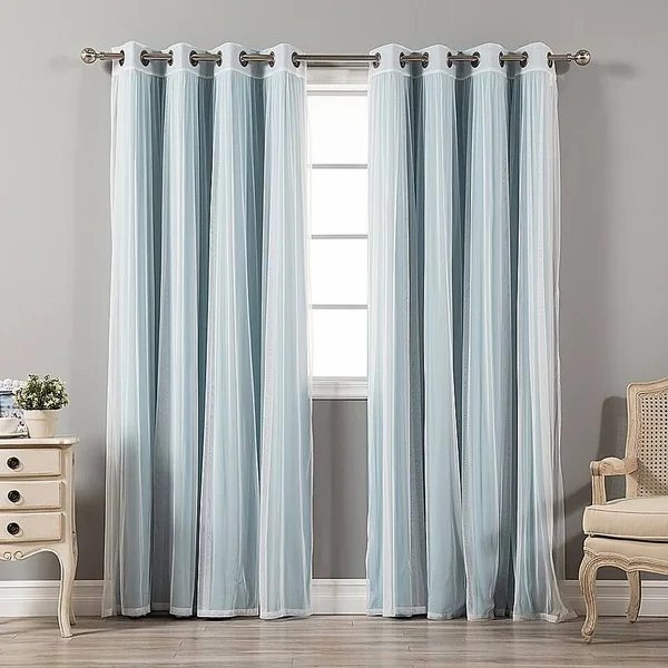Decorinnovation Mix & Match Tulle 84x22 Blackout Window Curtain Panel Pair in Ocean