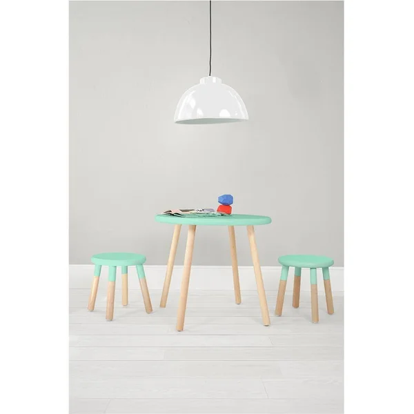 Peewee Round Kids Table - Walnut/Mint, 23.5x22 Small