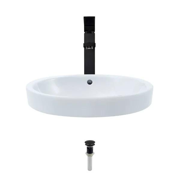 V22182 White Porcelain Sink with Antique Bronze Faucet and Pop-Up Drain (721), Mr Direct
