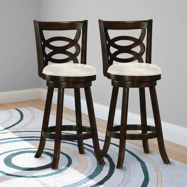 CorLiving Copper Grove Vis Wood Barstools with White Leatherette SEATS (Set of 2) - Brown