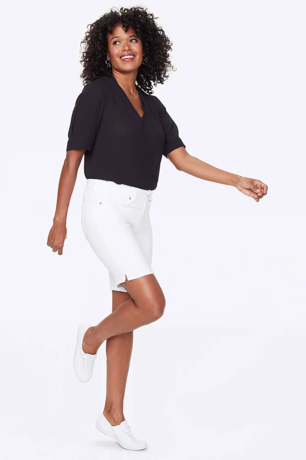 Petite Women's Nydj Ella Side Slit Denim Shorts - 6p - Optic White