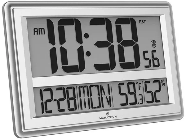 Marathon CL030056SV Jumbo Atomic Wall Clock with Temperature and Humidity, 17 x 11 inches