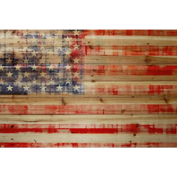 Marmont Hill &American Flag& Painting Print on Natural Pine Wood, Size: 16 inch x 24 inch, Red