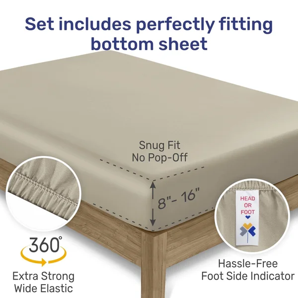 California Design den Luxe Smooth Sateen Solid Sheet Set Queen - Gold, Sheet Set - 100% Sateen Cotton - 600 Thread Count
