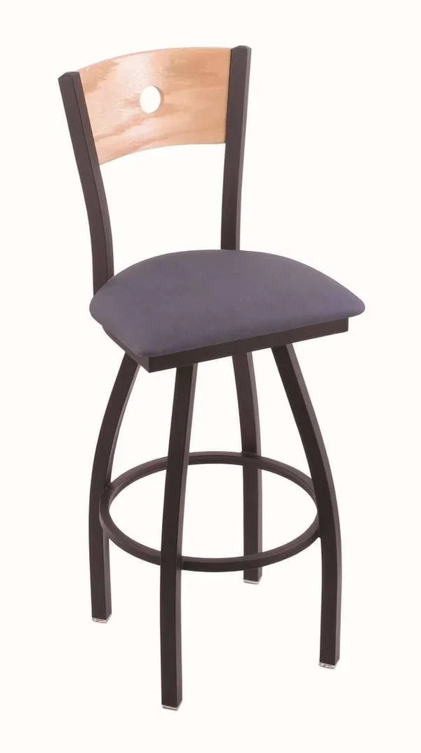 Holland Bar Stool 830 Voltaire 25x22 Counter Stool with Black Wrinkle Finish - Rein Bay SEAT, Natural Oak BACK, and 360 Swivel