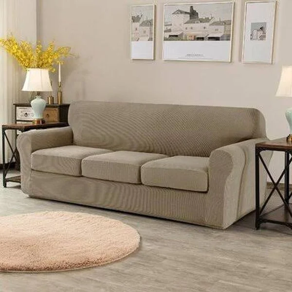 Elastic Textured SEPARATE Box Cushion Sofa Slipcover Red Barrel Studio Fabric: Sand