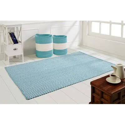 Ratzlaff Chevron Hand Braided Teal/White Indoor, Outdoor Area Rug Rosecliff Heights