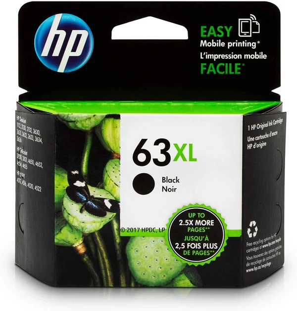 HP 63XL, Ink Cartridge, Black, F6U64AN