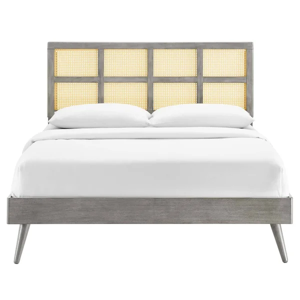Modway Sidney Cane and Wood Queen Platform Bed with Splayed Legs MOD-6370 - Gray