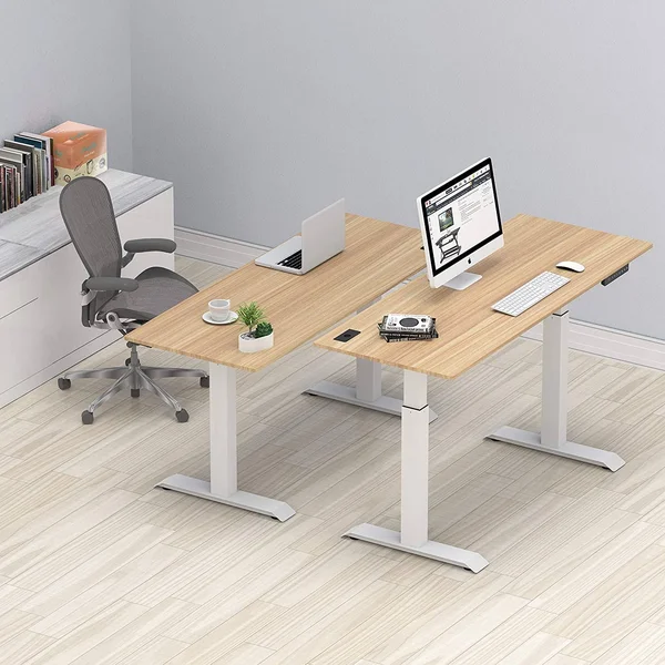 SHW Electric Height Adjustable Computer Desk, 48 x 24 Inches, Light Cherry