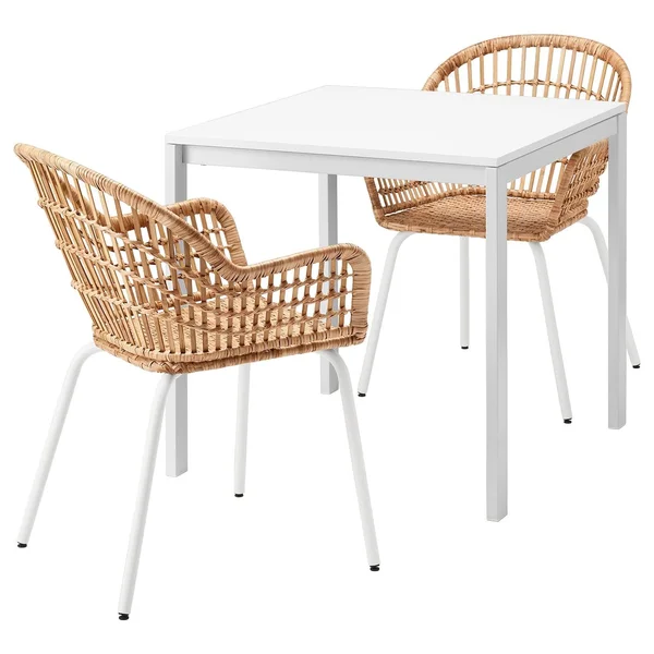 IKEA - MELLTORP - NILSOVE Table and 2 Chairs, White rattan/white, 29 1/2x29 1/2