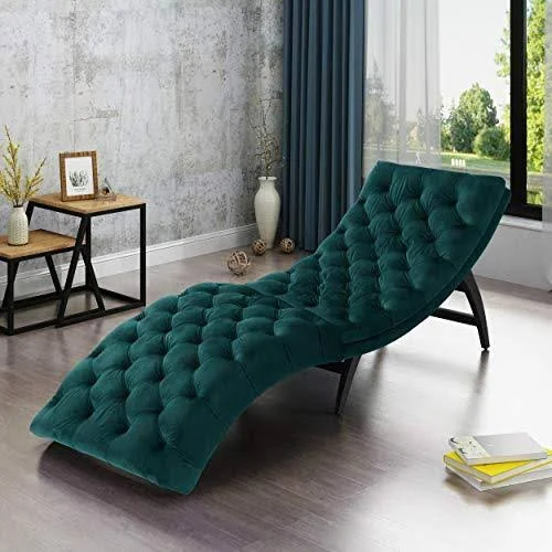 Ilunar Home Large Chaise Lounge Chair with Elegant Tufted Velvet Teal Upholstery