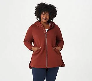 zuda Zip-Front Hooded Scuba Jacket - Size 3X, Brick Red