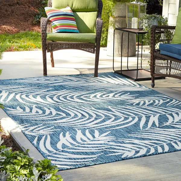 Unique Loom Outdoor Palm Rug - 5& 0 x 8& 0 - Teal