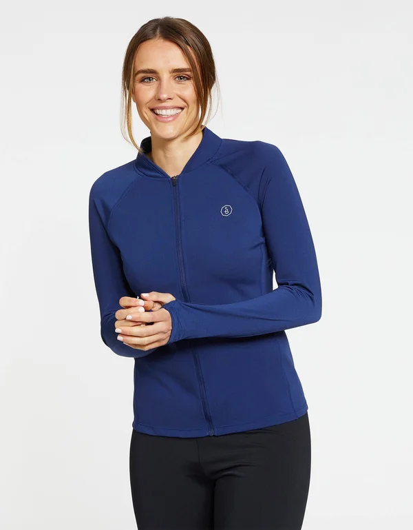 Sun Protective Long Sleeve Zip Top for Women UPF50+, UV Protection Black