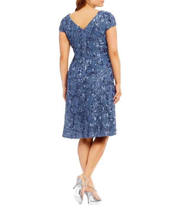Alex Evenings Plus Size Cap Sleeve Rosette Lace Dress - 24W