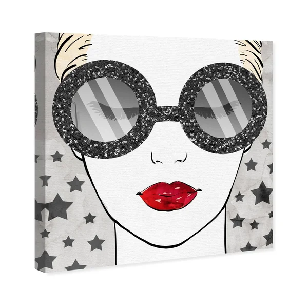 Oliver Gal 'Sequins Shades and Stars' Fashion and Glam Wall Art Canvas Print Accessories - White, Red - 24 x 24
