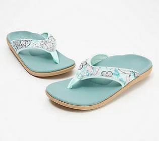 Spenco Orthotic Thong Sandals - Yumi Tropical, Size 8 Medium, Mineral Blue