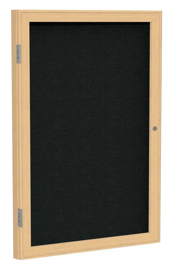 Ghent 36x22x36x22 1-Door Wood Frame Oak Finish Enclosed Fabric Bulletin Board - Black