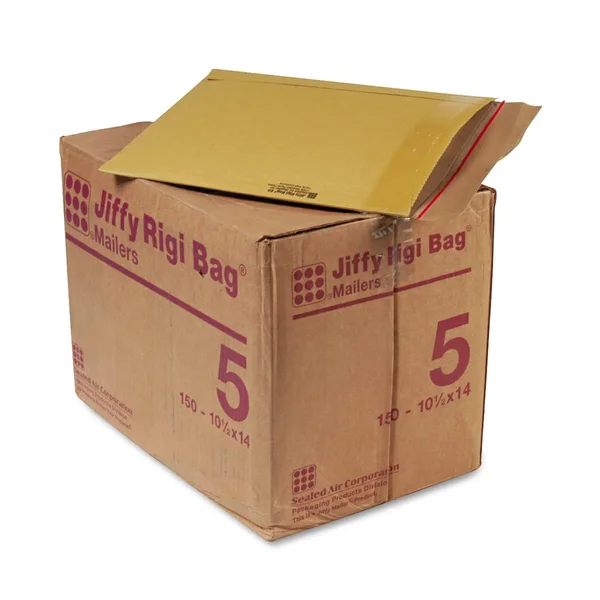 Sealed Air Jiffy Rigi Bag Mailer, #5, 10 1/2 x 14, Natural Kraft, 150/Carton